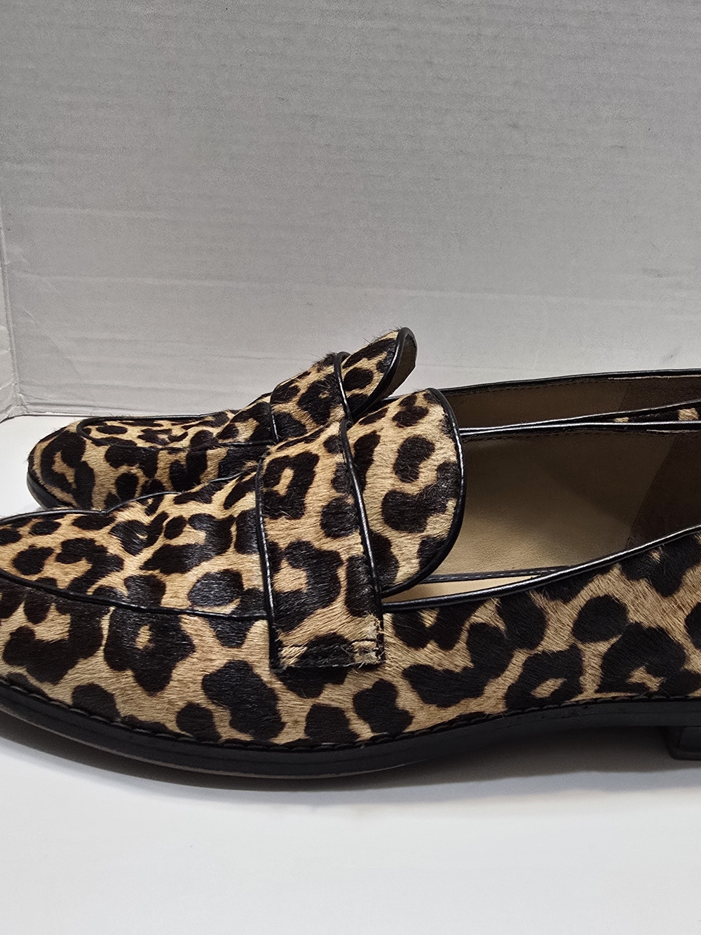 Franco Sarto Leopard Print Penny Loafers in Tan and Black